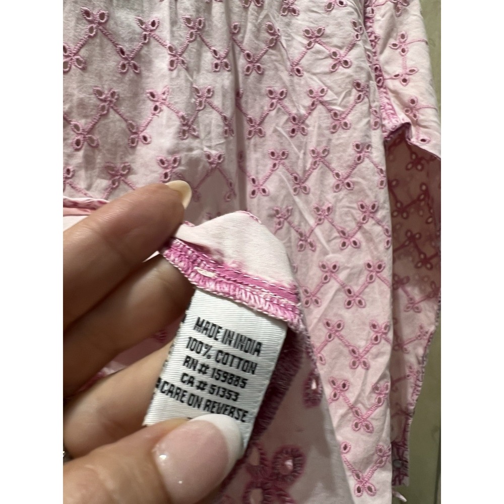 Dylan Oversized Western Sheer Shirt Pink Cotton Eyelet Pearl Snap XL - Picture 12 of 12